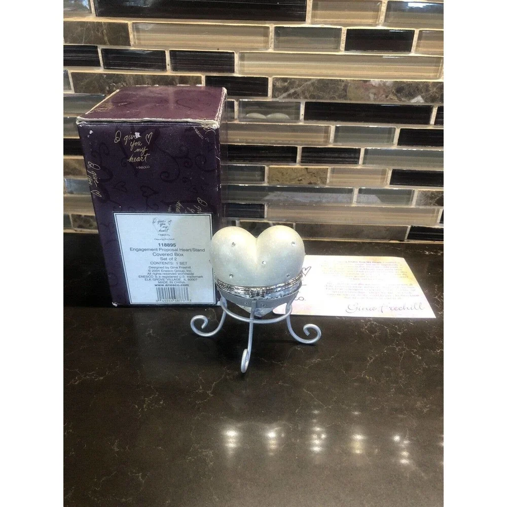 Enesco Proposal Heart Flip Ring Box‎ Stand Engagement Wedding Ring Keepsake Box